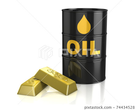 oil tank and gold bars 3d rendering 74434528