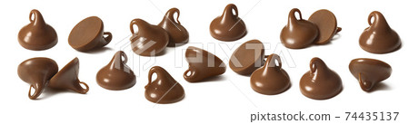 Chocolate drops or chips selection isolated on white background. 74435137