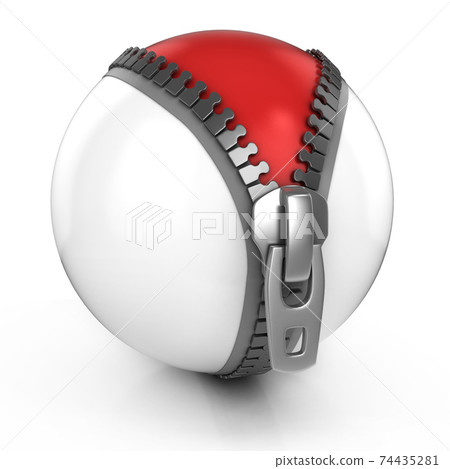unzipped white ball revealing red ball beneath - 3d illustration unzipped white ball revealing red ball beneath - 3d illustration 74435281