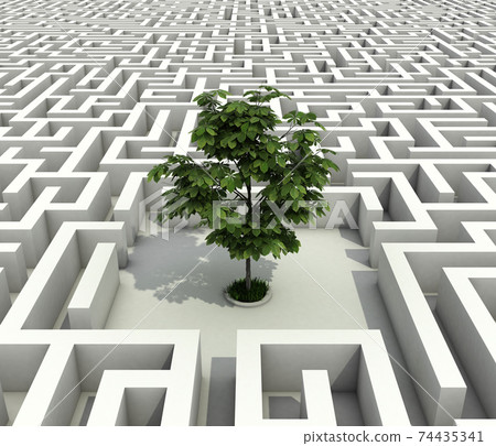 single tree lost in endless labyrinth -ecology 3d concept single tree lost in endless labyrinth -ecology 3d concept 74435341