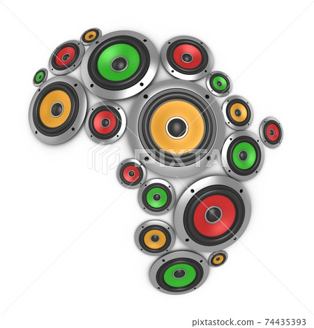 Africa music continent - many loudspeakers forming the shape of the African continent 74435393