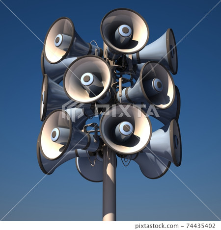 loudspeaker against blue sky 3d illustration 74435402