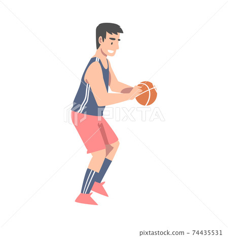 Male Basketball Player in Uniform Playing with Ball Cartoon Style Vector Illustration Male Basketball Player in Uniform Playing with Ball Cartoon Style Vector Illustration 74435531