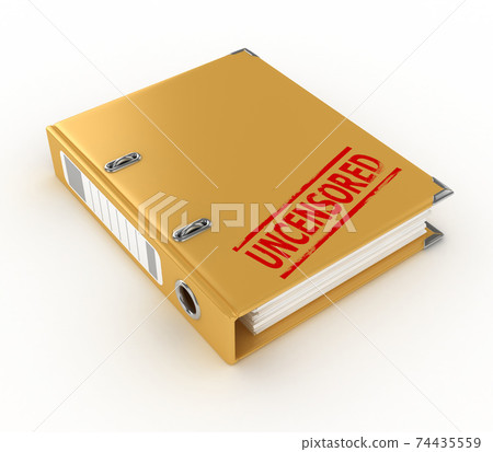 yellow ring binder with uncensored stamp isolated on the white background 74435559