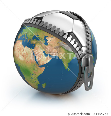 planet of football 3d concept - football under unzipped globe 74435744