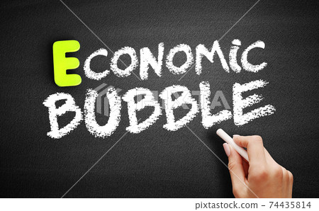 Economic Bubble text on blackboard, business concept background 74435814