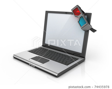3d ready notebook - three dimensional glasses on the laptop 3d ready notebook - three dimensional glasses on the laptop 74435978