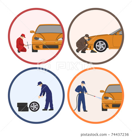 Car repair and maintenance. Vehicle workshop. Auto services images on white background. Industrial images 74437236