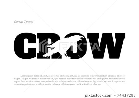 Black crow silhouette on white background. Isolated raven logo 74437295