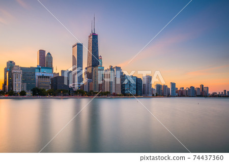 Chicago, Illinois, USA downtown skyline from Lake Michigan 74437360