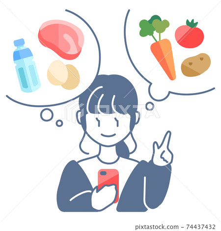 一個女人在她的智能手機上點菜 74437432