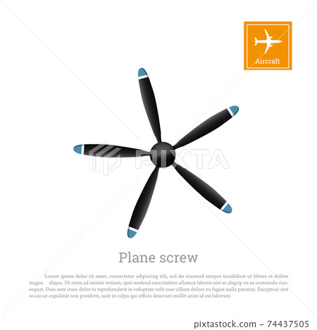 Aircraft screw in flat style. Airplane propeller on white background. Airscrew with five blades. Isolated industrial image 74437505