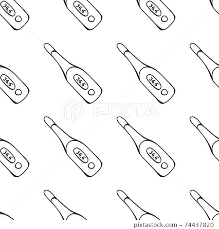 Seamless pattern made from hand drawn thermometer illustration. Isolated on white background. 74437820
