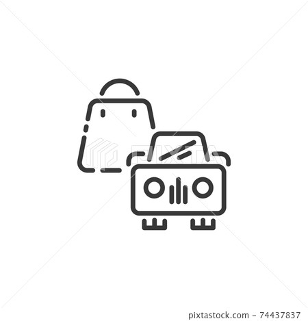 Shopping bag and car thin line icon. Pick up at the store. Outline commerce vector illustration 74437837
