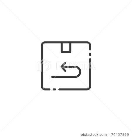 Return package thin line icon. Shipping and delivery box. Outline commerce vector illustration Return package thin line icon. Shipping and delivery box. Outline commerce vector illustration 74437839