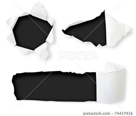 Set of holes in paper of different shapes isolated Set of holes in paper of different shapes isolated 74437916