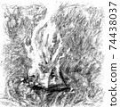 bonfire at night, pencil drawing. High contrast fire background 74438037