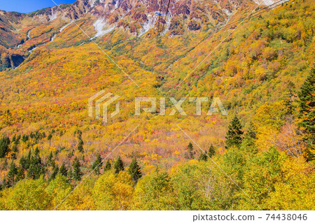 秋天的立山黑部阿爾卑斯山脈路線上立山索道的景色 74438046