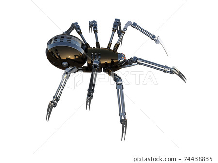 Titel: Mechanical spider, high resolution image, Pose2, isolated on white background. 3d rendering, 3d illustration. 74438835