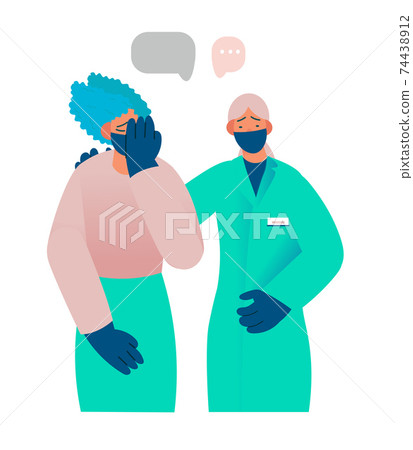 Healthcare worker supports and comforts the patient, compassion, reports something sad. 74438912