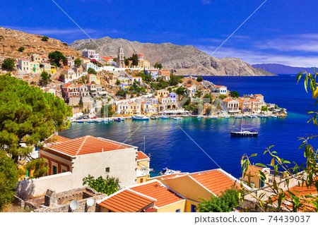 Amazing Greece - view of colorful Symi island, Dodecanesse Amazing Greece - view of colorful Symi island, Dodecanesse 74439037