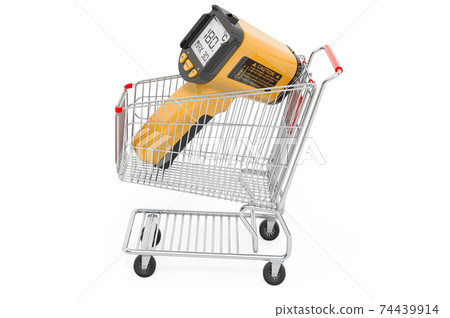 Shopping cart with infrared thermometer. 3D rendering Shopping cart with infrared thermometer. 3D rendering 74439914