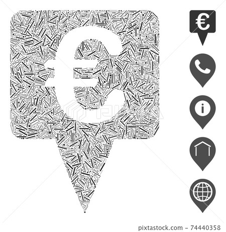 Hatch Collage Euro Map Pointer Icon 74440358