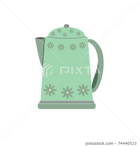 Kettle for making tea or coffee, kitchen electric appliance, device necessary for boiling water, cozy home eco-friendly concept, hand drawn vector illustration 74440523