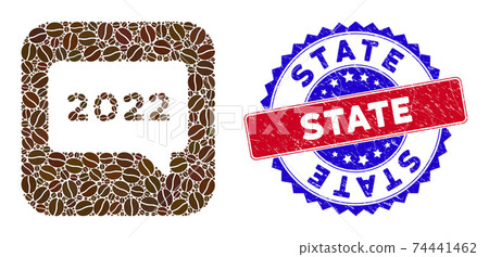 Bicolor State Scratched Rubber Stamp with Coffee Beans Subtracted Mosaic 2022 Message 74441462