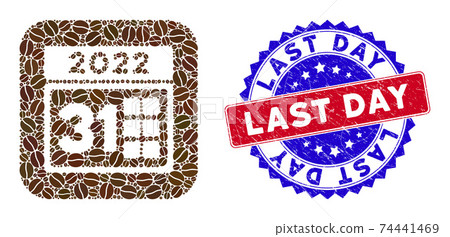 Bicolor Last Day Grunge Stamp with Coffee Beans Subtracted Mosaic 2022 Last Day Bicolor Last Day Grunge Stamp with Coffee Beans Subtracted Mosaic 2022 Last Day 74441469