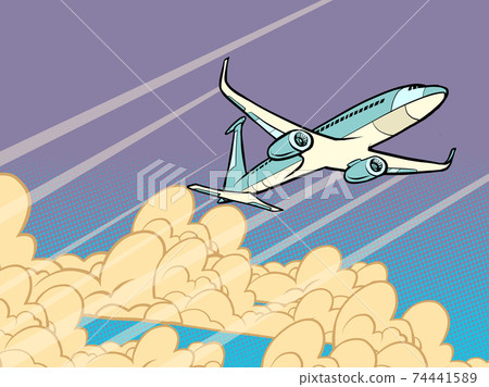 passenger plane flying in the clouds - Stock Illustration [74441589 ...