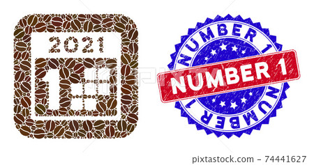 Bicolor Number 1 Scratched Seal with Coffee Seeds Stencil Mosaic 2021 First Day Bicolor Number 1 Scratched Seal with Coffee Seeds Stencil Mosaic 2021 First Day 74441627