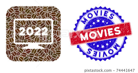 Bicolor Movies Grunge Seal Stamp with Coffee Beans Hole Mosaic 2022 Display 74441647