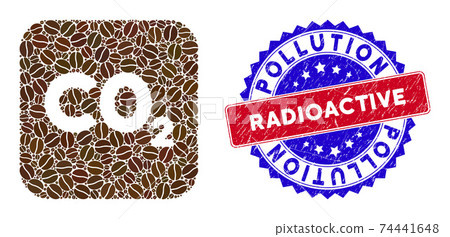 Bicolor Pollution Radioactive Grunge Seal Stamp with Coffee Seeds Inverted Mosaic CO2 Formula 74441648