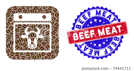 Bicolor Beef Meat Distress Seal with Coffee... - Stock Illustration ...
