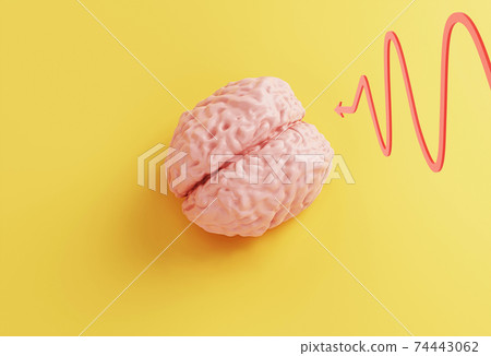 pink brain on yellow background Stock Illustration