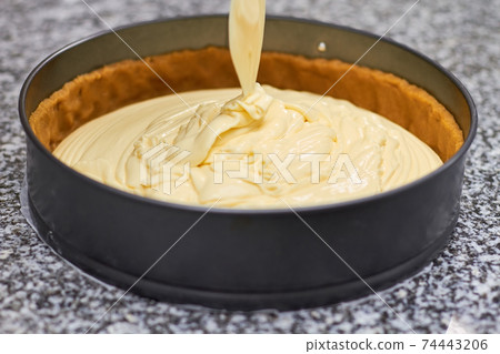 Close up batter pouring. Close up batter pouring. 74443206