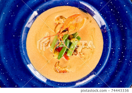 Tasty cream soup with crayfish. Tasty cream soup with crayfish. 74443336