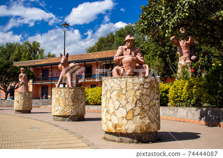 Beautiful Raquira city main square.The city of pots, Colombia Beautiful Raquira city main square.The city of pots, Colombia 74444087