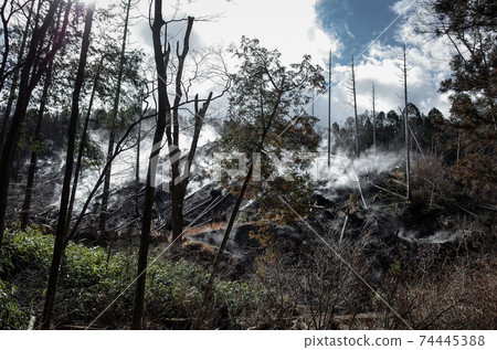 Mountain where steam is coming out 74445388