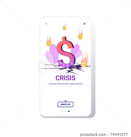 falling down dollar coins financial crisis bankrupt investment risk currency decline budget collapse concept smartphone screen mobile app copy space falling down dollar coins financial crisis bankrupt investment risk currency decline budget collapse concept smartphone screen mobile app copy space 74445577