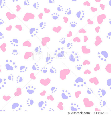 Animal paws and hearts seamless pattern pastel colors. Vector drawing Animal paws and hearts seamless pattern pastel colors. Vector drawing 74446500