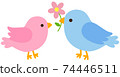 Blue bird and pink bird with flowers 74446511