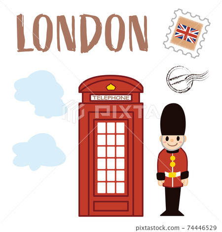 Illustration of British guards and telephone box 74446529