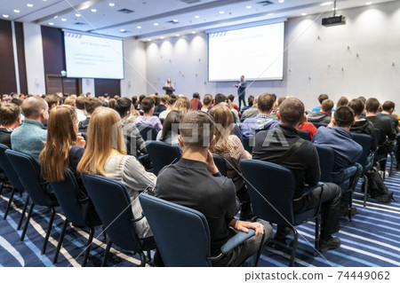 Image of a conference that takes place in a large conference room, workshop for young professionals, training in a large conference room, adult training 74449062