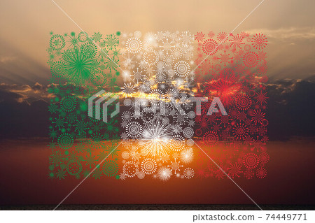italy flag fireworks on sunset background 74449771