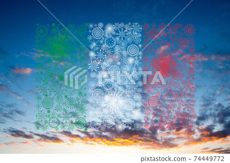 italy flag fireworks on sunset background 74449772