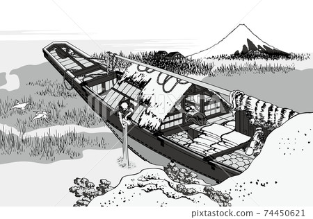 Katsushika Hokusai image Joshu Ushibori black and white white background 74450621