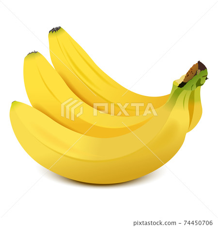 Three yellow bananas in one bunch. Vector image. 74450706