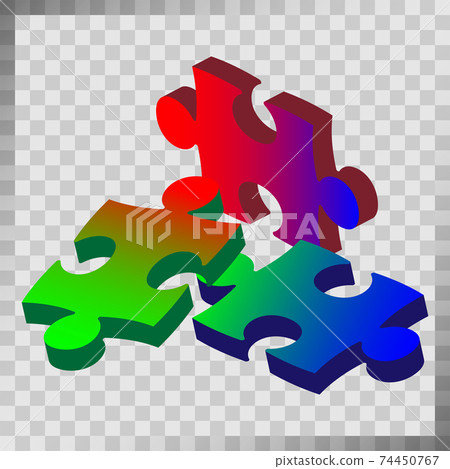 A set of three puzzles. A puzzle with different types of parts and the ability to move each part. Colored vector illustration. A set of three puzzles. A puzzle with different types of parts and the ability to move each part. Colored vector illustration. 74450767